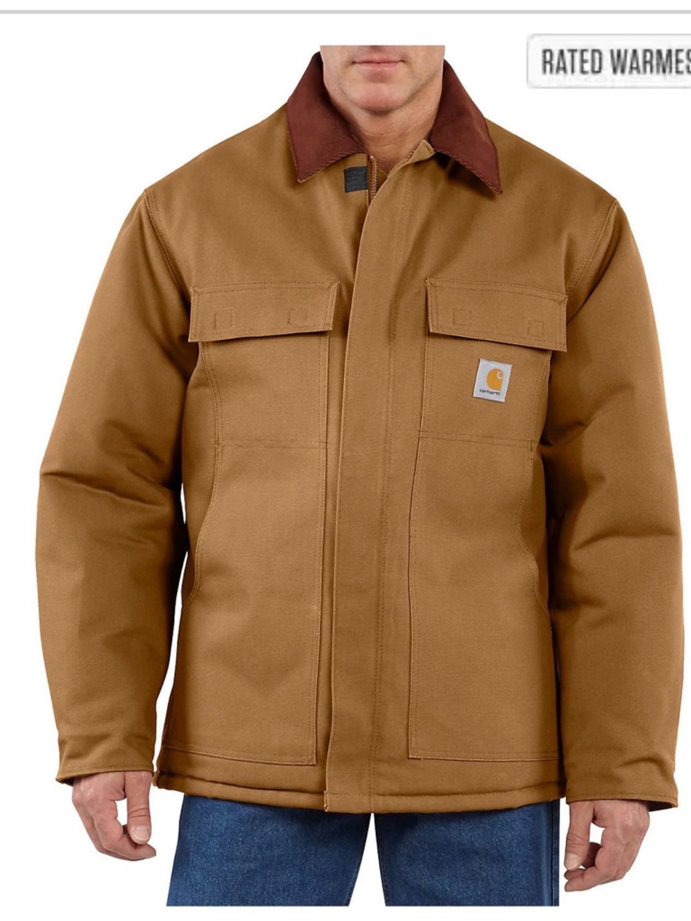 Carhartt Men's Tan Duck Jacket with Brown Corduroy Collar NWT